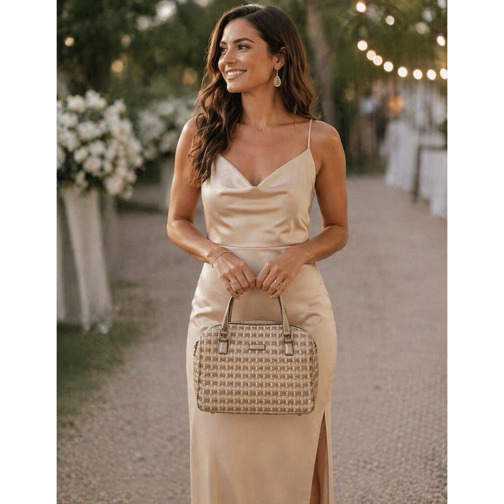 NWT Kate Spade NY Golden Tweed Glitter Gold Sparkle Metallic Top Handle Bag